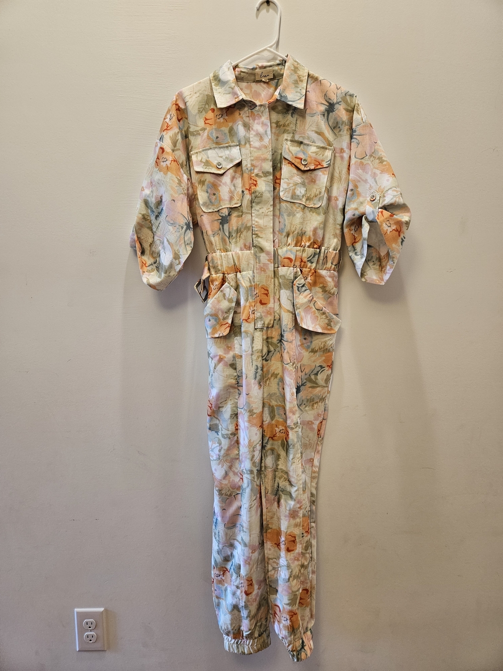 Lena Floral Utility Jumpsuit in Peach and Cream